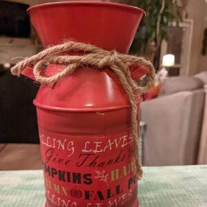 Pretty Farmhouse Chic Red Milk Jug Looking Vase/ Container/ Planter/ Decor.